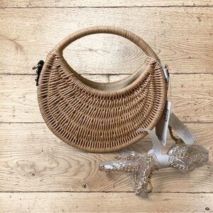 Woven Crescent Shoulder Bag in Natural Tan